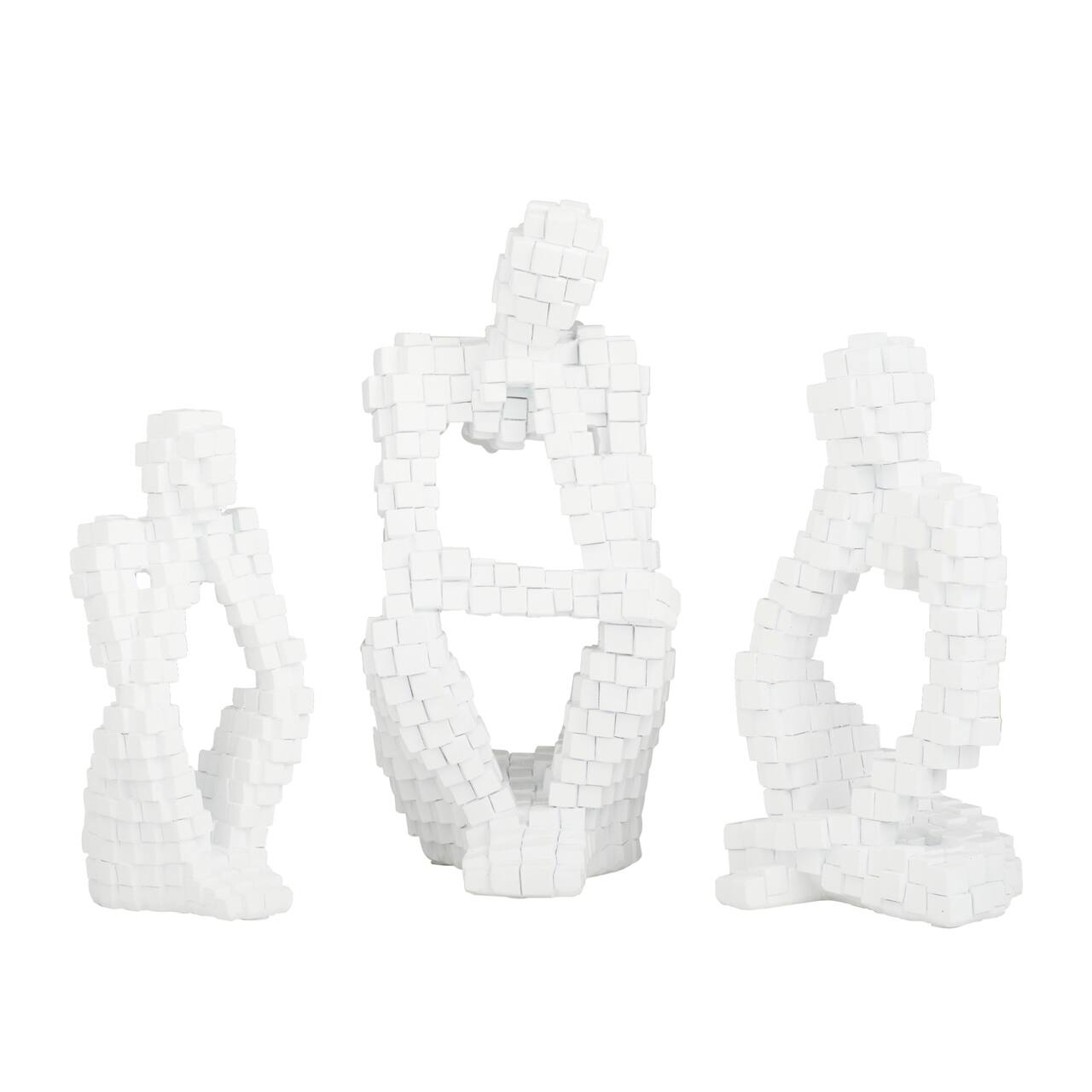 Set of 3 White Polystone Contemporary Sculptures, 13" x 6" x 6"